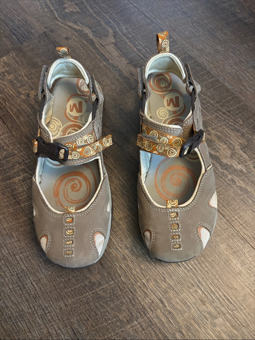 Merrell Taupe and Orange Women’s Adjustable Strap Sandals